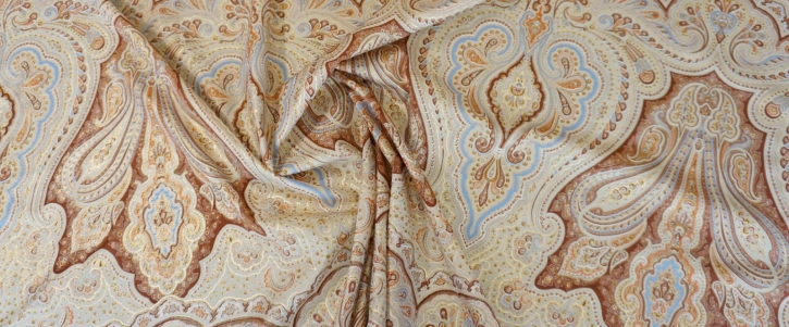 Silk crepe with gold - oriental patterns, brown