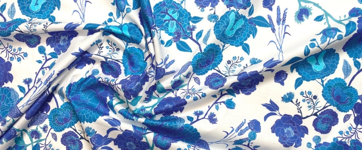 Baumwolle - blauer Blumendruck