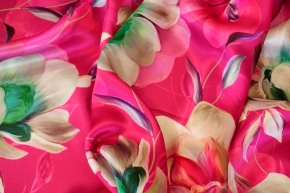 Silk satin - flowers on fuchsia